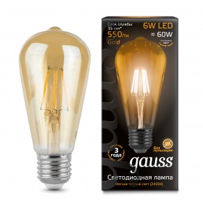 Лампа светодиодная Gauss Filament золотая, нитевидная 102802006
